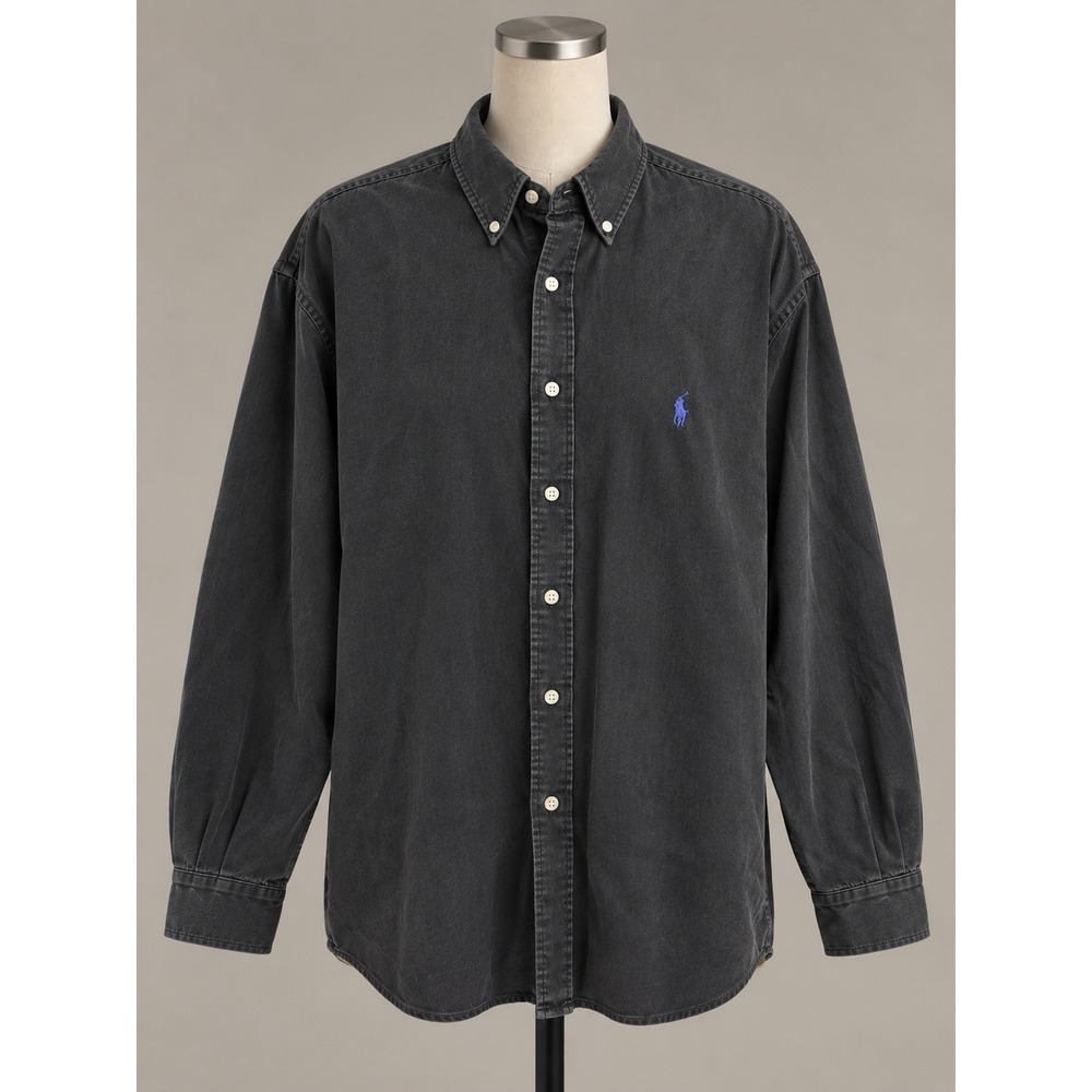 Ralph Lauren Blake Silk Linen Button Down Shirt Black XL